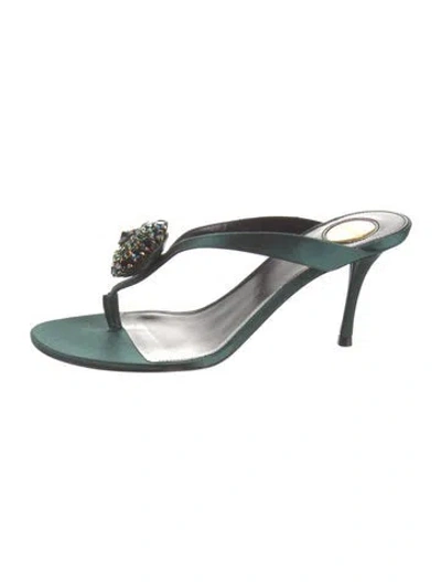 Pre-owned Saint Laurent Satin Slides In Green