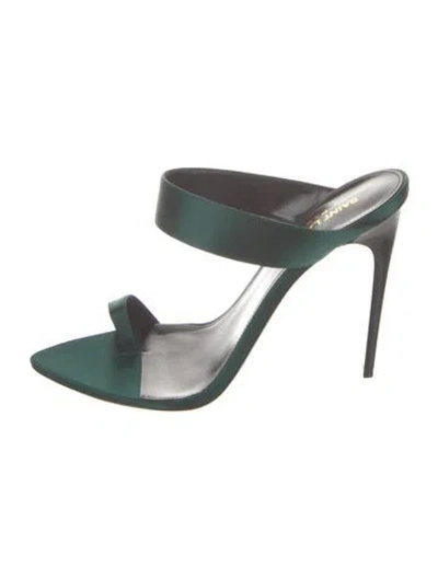 Pre-owned Saint Laurent Satin Slides In Green