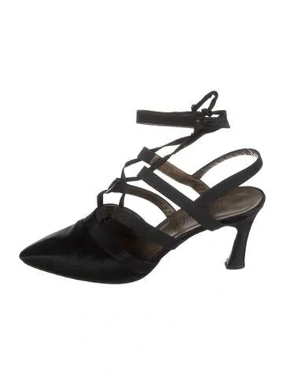 Pre-owned Saint Laurent Satin Slingback Pumps In Black
