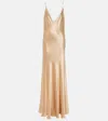 Saint Laurent Open-back Paneled Silk-satin Gown In Beige Nude