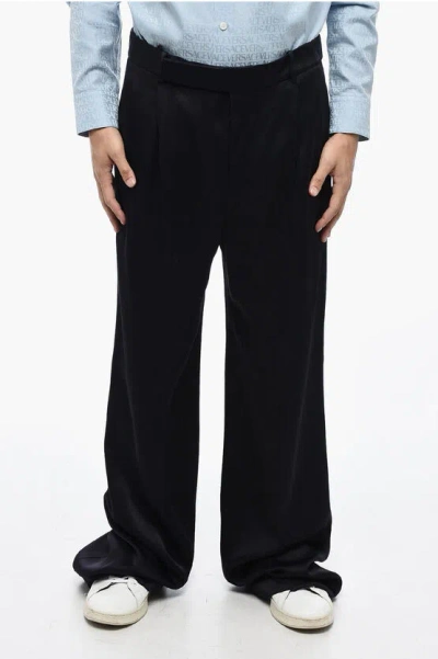 Saint Laurent Satin Straight Fit Pants With Frontal Pleates In Black
