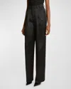 Saint Laurent Wide Leg Trousers In Grain De Poudre In Nero