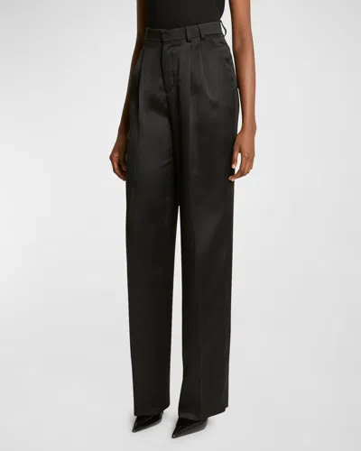 Saint Laurent Satin Straight-leg Trousers In Nero