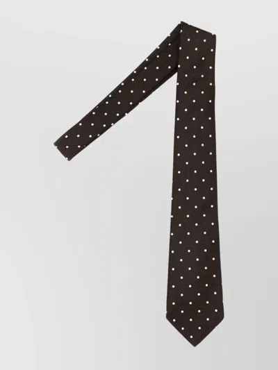 Saint Laurent Satin Tie With Polka Dot Design In Brown