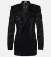 Saint Laurent Satin-trimmed Guipure Lace Tuxedo Jacket In Black