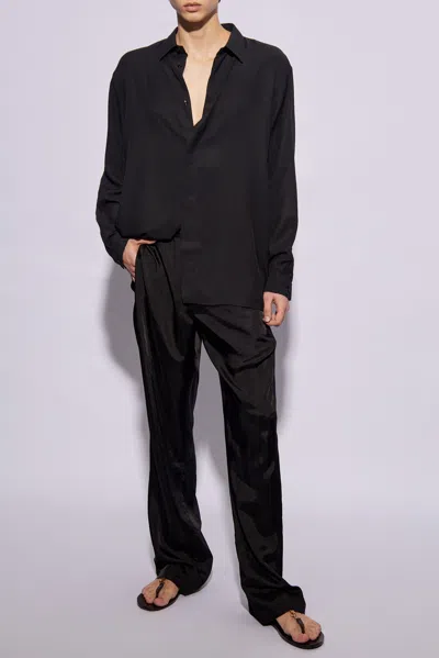 Saint Laurent Satin Trousers In Black