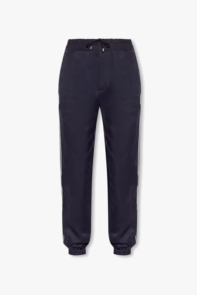 Saint Laurent Drawstring Track Satin Trousers In Navy