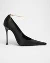 Saint Laurent Satin Ysl Ankle-chain Pumps In Noir/light Bronze