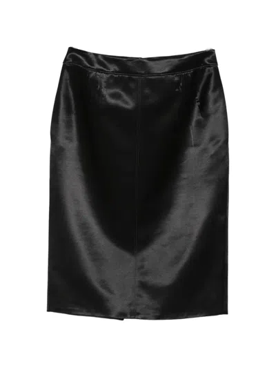 Saint Laurent Satin-effect Cassandre-charm Midi Skirt In Black
