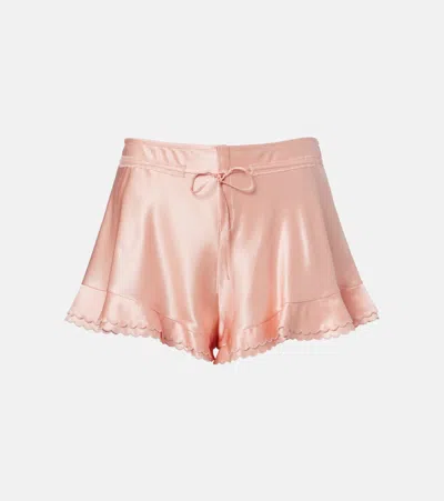 Saint Laurent Scalloped Silk Satin Shorts In Multi