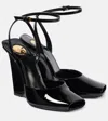 SAINT LAURENT SCANDALE PATENT LEATHER WEDGE SANDALS