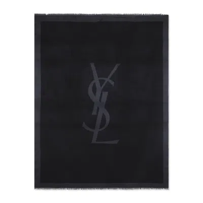Saint Laurent Elegant Silk Scarf 140cm X 185cm In Black
