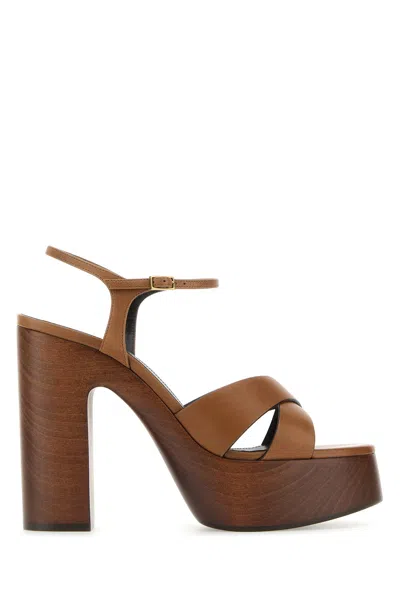 Saint Laurent 85mm Bianca Leather Platform Sandals In Caramel