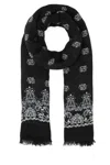 Saint Laurent Exquisite Scarf With Intricate Embroidery And Fringed Trim In Black