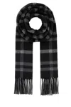 Saint Laurent Checkered Silk Blend Scarf With Fringed Edges In Black