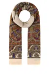 Saint Laurent Modal Blend Scarf With Embroidered Paisley Pattern In Multi