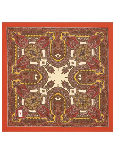 Saint Laurent Sciarpa Quadrata In Twill Di Seta Motivo Paisley In Red