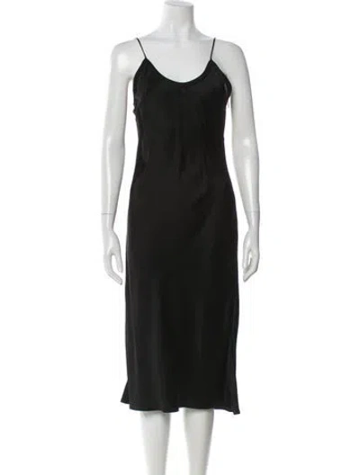 Pre-owned Saint Laurent Scoop Neck Midi Length Dress In Black