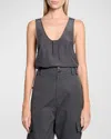Saint Laurent Scoop-neck Silk Tank Top In Medium Blue