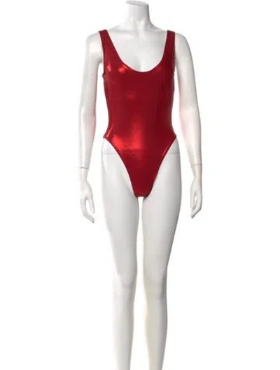 Pre-owned Saint Laurent Scoop Neck Sleeveless Bodysuit In Metallic/red