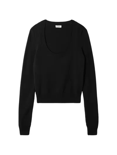 Saint Laurent Scoop-neck Knitted Sweater In Black