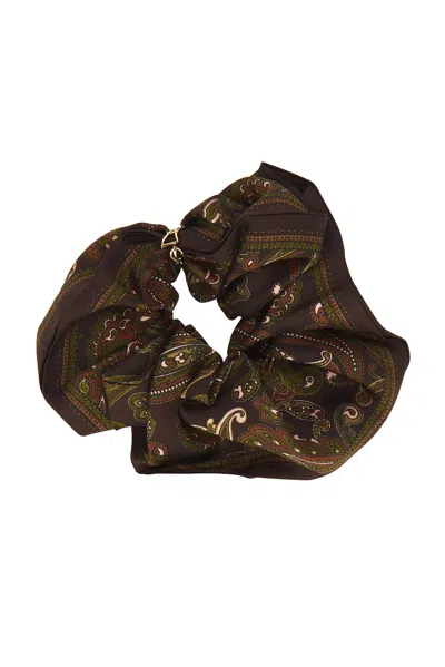 Saint Laurent Scrunchie In Brown & Light Brown