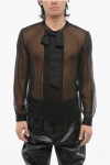 Saint Laurent See Through Silk Blouse With Satin Tie Neck Detail