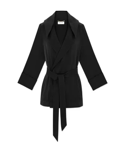 Saint Laurent Self-tie Hooded Jacket In Black