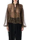 Saint Laurent Semi-sheer Cashmere Print Blouse With Band Collar