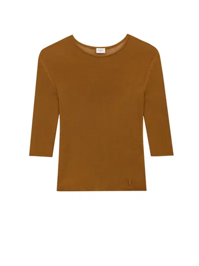 Saint Laurent Semi-sheer Certified Viscose Knitted Top In Brown