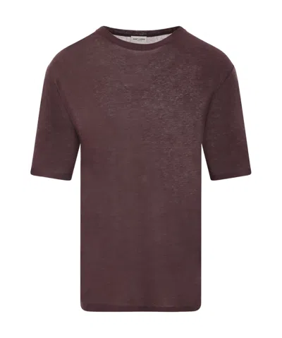 Saint Laurent Semi-sheer Cotton T-shirt In Brown