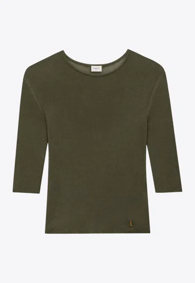 SAINT LAURENT SEMI-SHEER CREWNECK TOP WITH CASSANDRE