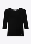 Saint Laurent Semi-sheer Crewneck Top With Cassandre In Black