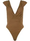 Saint Laurent Semi-sheer Cross-back Bodysuit In Silk Muslin In Brown