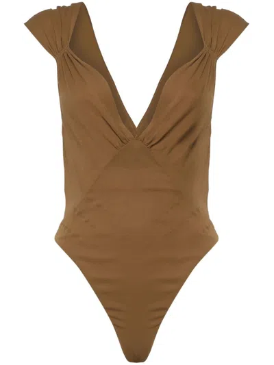 SAINT LAURENT SEMI-SHEER CROSS-BACK BODYSUIT IN SILK MUSLIN