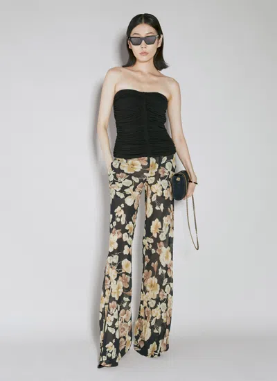Saint Laurent Floral-print Semi-sheer Crepe Wide-leg Trousers In Brown