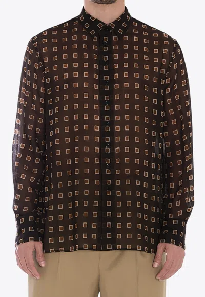 Saint Laurent Semi-sheer Geometric Buttoned Shirt