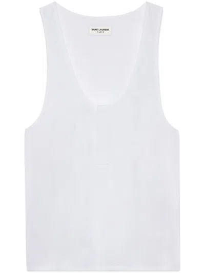 Saint Laurent Semi-sheer Henley Tank Top In White
