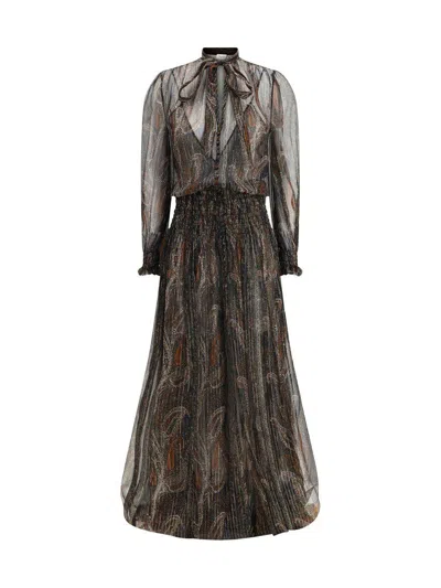 Saint Laurent Semi-sheer Lavallière Maxi Dress In Lurex Paisley
