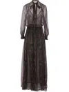 Saint Laurent Long Lavallière Dress In Brown