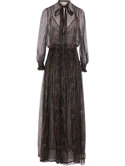 Saint Laurent Semi-sheer Lavallière Maxi Dress In Lurex Paisley