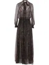 Saint Laurent Multicolor Printed Silk Long Dress In Brown