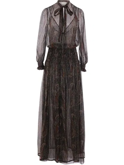 Saint Laurent Semi-sheer Lavallière Maxi Dress In Lurex Paisley In Multicolour