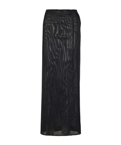Saint Laurent Semi-sheer Long Wrap Skirt In Black