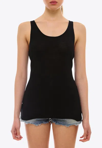 Saint Laurent Semi-sheer Ribbed Tank Top In Black