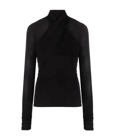 Saint Laurent Semi-sheer Roll-neck T-shirt In Black