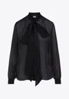 Saint Laurent Bow-detailed Sheer Silk Blouse In Black
