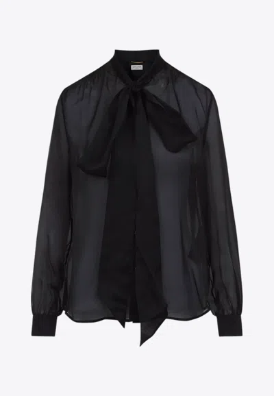 SAINT LAURENT SEMI-SHEER SILK BLOUSE