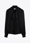Saint Laurent Elegant Silk Shirt With Neck Bow In Black