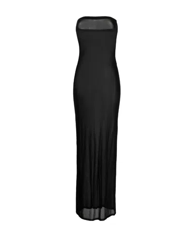 Saint Laurent Semi-sheer Strapless Dress In Black